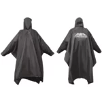 Poncho homme long noir imperméable à capuche, design ample pluie, logo Longsinger, parfait protection élégante intempéries.