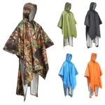 Poncho pluie long collection, imperméable, coloris camouflage, vert, noir, bleu, orange, idéal contre la pluie et intempéries.
