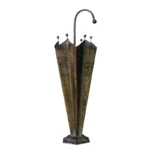 Porte-parapluie rétro en métal avec gravures artistiques, parfait pour ranger vos parapluies avec élégance et style raffiné.