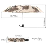 Parapluie pliant avec motifs bulldog, compact et solide, 98 cm large, 60 cm haut, étui assorti, léger à 374 g.