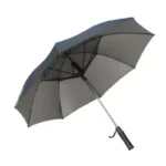 Parapluie anti retournement coupe-vent, design moderne, toile grise, poignée noire ergonomique, idéal contre la pluie.