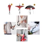 Parapluie inversé fleuri innovant, pratique avec un attaché-bras mains libres, idéal pour multitâches sous la pluie.