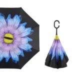 Parapluie inversé fleuri avec motif floral coloré, design élégant et moderne, idéal pour rester au sec avec style.
