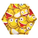 Parapluie original smiley avec motifs joyeux d'emoji souriants, design unique pour égayer les jours de pluie.