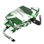 Parapluie pliant coloré avec motifs verts et blancs, design moderne et original, parfait pour allier style et protection contre la pluie.