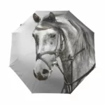 Parapluie original avec illustration réaliste de cheval gris, design élégant parfait pour les passionnés d'équitation.