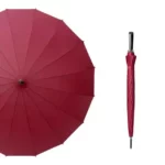 Parapluie tempête coupe-vent rouge ouvert en forme de gouttes, design élégant et robuste, protection idéale contre la pluie et le vent.