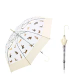 Parapluie transparent motifs chat ou chien, design élégant et housse assortie, idéal pour une protection tendance contre la pluie.