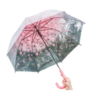 Parapluie transparent fleuri à grandes manches rose