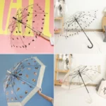 Parapluie transparent avec motifs de chats et chiens, design élégant et original. Parfait pour amoureux des animaux.