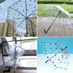 Parapluie transparent avec motifs de chiens et chats, élégant et pratique, parfait pour se protéger de la pluie tout en restant stylé.