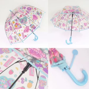 Parapluie transparent petite fille bleu