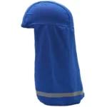 Sous casquette anti-UV bleu avec protection nuque et bande réfléchissante, idéale pour pêcheurs et travailleurs extérieurs.