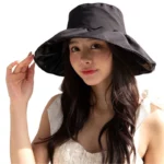 Chapeau de pluie femme à large bord noir, taille E 27, imperméable et anti-UV, élégant, protection pluie et soleil.