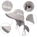 Casquette parapluie bob imperméable anti-UV avec protège-nuque, élastique serre-tête et ventilation latérale pour un confort optimal.