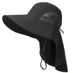 Casquette bob parapluie imperméable anti-UV, avec protège-nuque, aération latérale et élastique serre-tête, protection pluie et soleil.