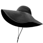 Chapeau de pluie femme imperméable noir, large bord, anti-UV, taille E27, protection élégante contre intempéries et soleil.