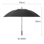 Grand parapluie noir 136 cm, robuste et élégant, idéal pour une protection optimale contre la pluie, modèle B2 (MAX).
