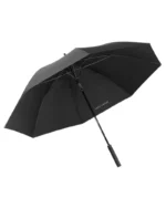 Grand parapluie noir 136 cm avec canne élégante, marque JUST CHASE visible, parfait pour la pluie et complément de style.