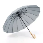 Grand parapluie canne en bambou gris, élégant et robuste, avec poignée bois, idéal contre la pluie - [Collection]