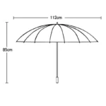 Grand parapluie droit 24 baleines, solide et coloré, collection moderne, design élégant, diamètre 112 cm, hauteur 85 cm.