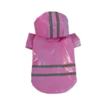 Imperméable rose pour petit chien avec capuche, boutons-pression et bandes réfléchissantes, parfait contre la pluie.