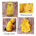 Imperméable jaune pour petit chien avec capuche intégrée, résistant à l'eau et coupe-vent, parfait pour protéger votre compagnon.