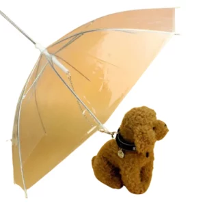 Laisse-parapluie pour chien avec mât et poignée blanche sur fond blanc