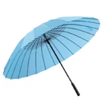 Parapluie de chasse multicolore ouvert, structure noire robuste, parfait pour la chasse et se protéger de la pluie avec style.