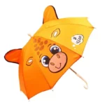 Parapluie enfant girafe 3D orange avec yeux joyeux, modèle droit, amusant et pratique pour les jours de pluie.