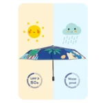Parapluie enfant automatique avec dessins amusants, coloré et résistant, protection UV 50+ et idéal par temps pluvieux.