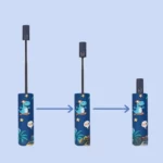 Parapluie enfant automatique avec motifs de dinosaures sur fond bleu, design amusant et coloré idéal pour les petits.