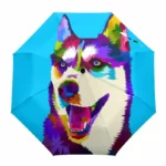 Parapluie enfant multicolore avec motif chihuahua, modèle automatique, accessoire fun et pratique pour les jours de pluie.
