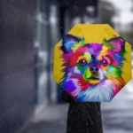 Parapluie enfant multicolore chihuahua modèle automatique, idéal pour la pluie, motif chien stylisé, parfait pour enfants.