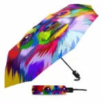 Parapluie enfant multicolore chihuahua autom. avec housse assortie, motif artistique chien parfait pour la pluie.
