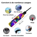 Parapluie enfant multicolore chihuahua automatique, 30 cm, idéal pluie, neige, soleil, tourisme, pratique et ludique.