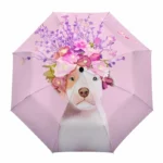 Parapluie enfant chihuahua multicolore automatique, motif chien et fleurs, pratique et original pour illuminer les journées pluvieuses.