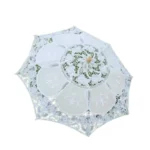 Parapluie enfant en dentelle blanche 60 cm, modèle droit chic avec motifs floraux, parfait pour mariage ou occasions spéciales.
