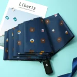 Parapluie enfant ours automatique pliable, motifs ludiques sur fond bleu, accessoire parfait pour jours de pluie et style unique.