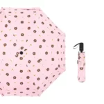 Parapluie enfant ours automatique, motifs amusants rose avec étui compact, idéal pour une protection stylée contre la pluie.