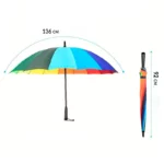 Parapluie femme multicolore déployé de 136 cm et plié de 92 cm, design arc-en-ciel vibrant, parfait contre la pluie.