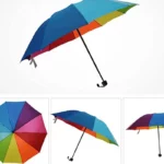 Mini parapluie multicolore automatique anti-UV, design dégradé bleu, rouge, jaune, vert, compact et pratique pour toutes saisons.