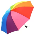 Mini parapluie multicolore automatique anti-UV, design rayé vibrant, compact et pratique pour une protection stylée contre la pluie.