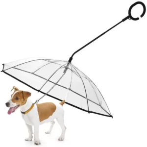 Parapluie transparent pour chien avec laisse mât et poignée en C noire intégrés haute qualité