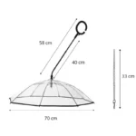 Parapluie transparent pour chien avec laisse intégrée, poignée noire en C, idéal pour protéger votre animal de la pluie avec élégance.