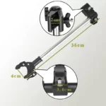 Support parapluie vélo ajustable 36 cm, pinces 2 cm/3.4 cm, base 4 cm, robuste et pratique pour protéger sous la pluie en roulant.