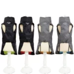 Imperméables sans manche pour grands chiens, couleurs noir et gris, avec sangle ventrale à clips, idéals contre la pluie.