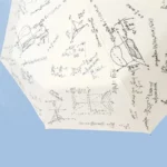 Parapluie beige pliant automatique anti-UV, design mathématique avec diagrammes et équations, idéal pour se protéger avec style.