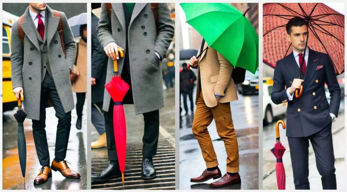 Homme de style, qui veut choisir un parapluie de luxe qui lui donne de la classe et renforce sur look.