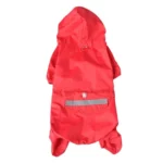 Veste imperméable rouge pour chien avec capuche, manches longues et bandes réfléchissantes, idéale pour petit chien et chat.